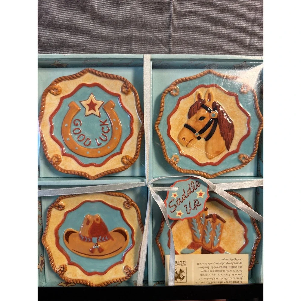 Manual Woodworkers Saddle Up 4.5 Mini Plate Set 4 Western Horse Cowboy CISUMP